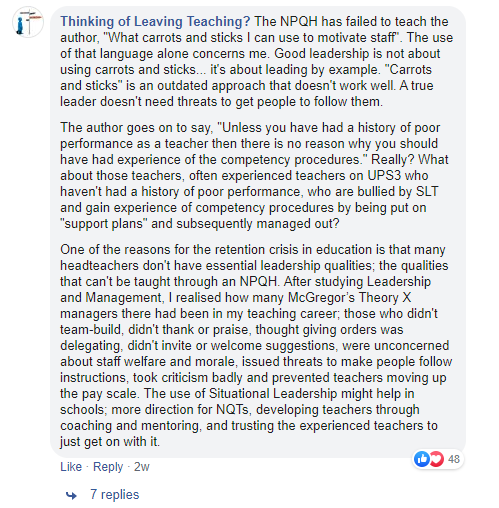 Facebook comment in response to post